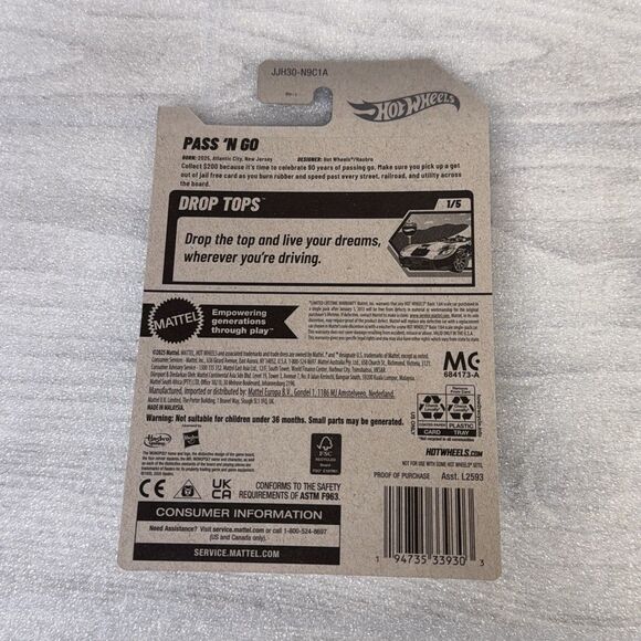 2x 2026 Hot Wheels 90 YEARS MONOPOLY PASS'N GO Drop Top 5/250 New on Card - Picture 5 of 6